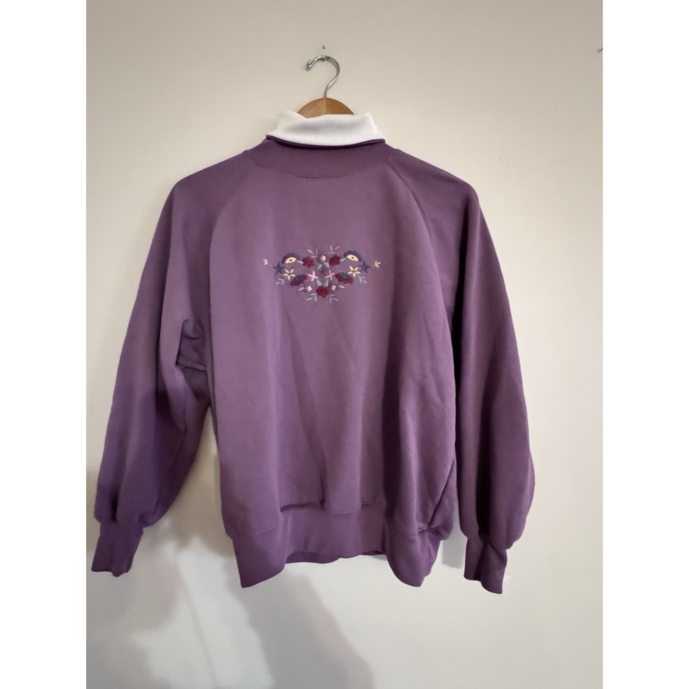 90s 80s 00s Grandma Sweatshirt Floral Purple Mock Turtleneck EB Sports